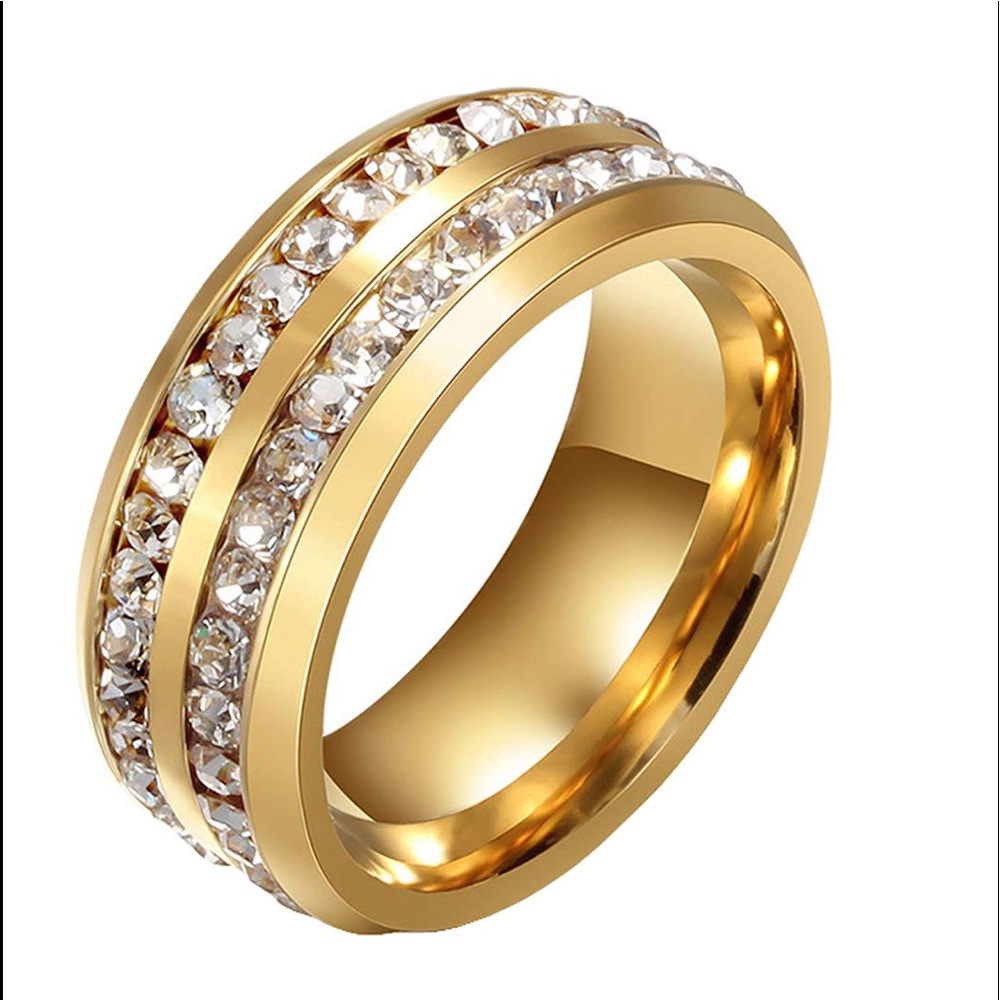 Gold Tone Titanium Stainless Steel Cz Accent Ring